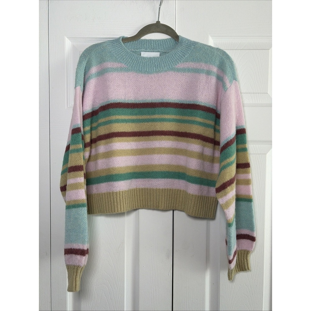 Mable Striped Cropped Sweater Womens Size M Multi Color Pastel Wool Blend Y2K - Picture 2 of 6